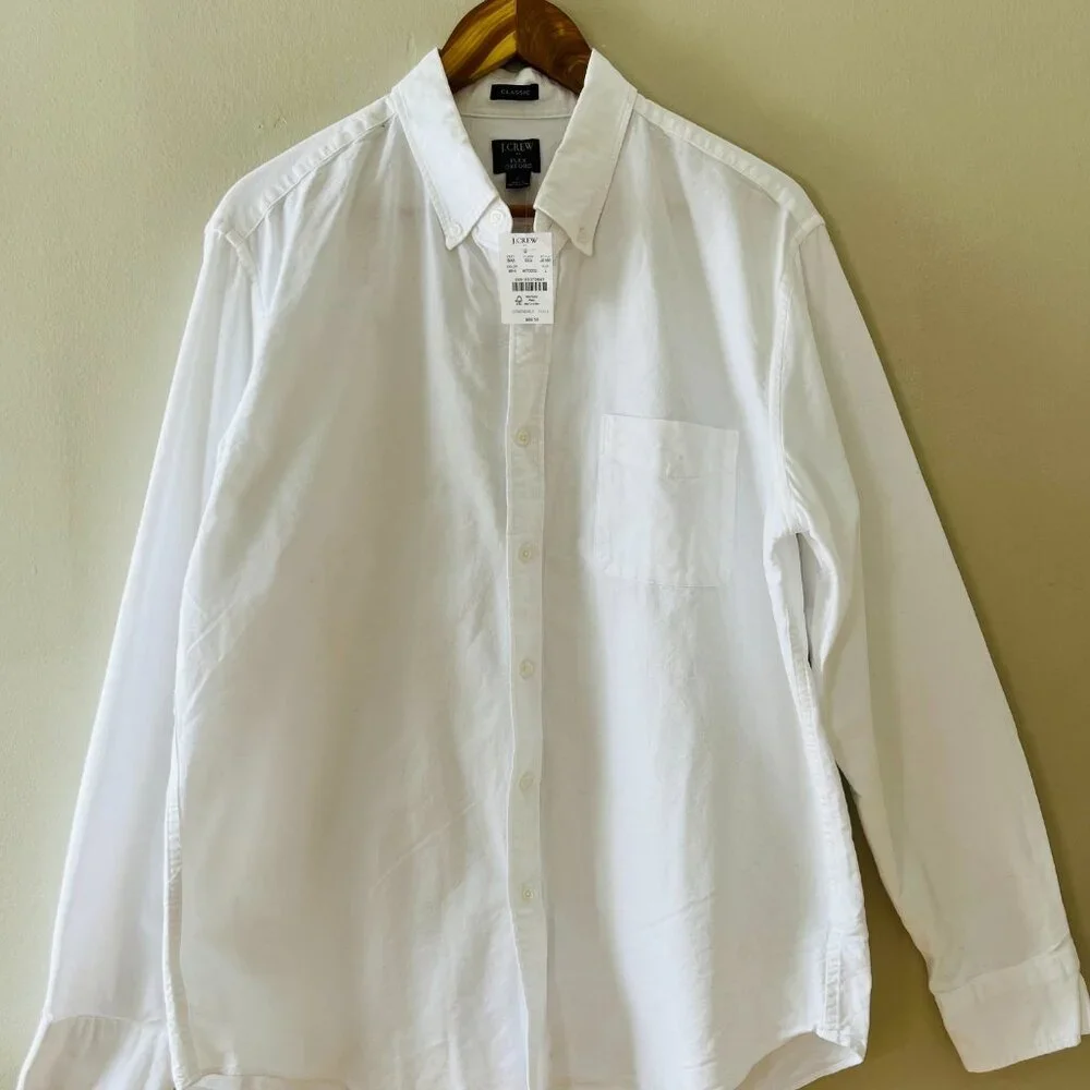J. Crew Womens Sz L White Shrunken Button Up Shirt Broken Cotton Oxford Pocket - Picture 8 of 10